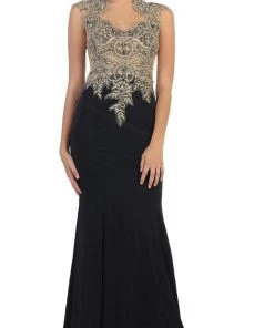 May Queen - RQ-7440 Embellished Queen Anne Sheath Evening Dress Formal Gowns