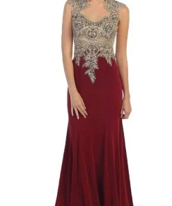 May Queen - RQ-7440 Embellished Queen Anne Sheath Evening Dress Formal Gowns 16 May Queen - RQ-7440 Embellished Queen Anne Sheath Evening Dress Formal Gowns