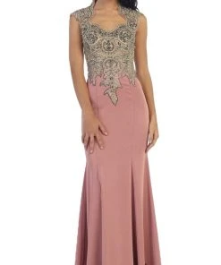 May Queen - RQ-7440 Embellished Queen Anne Sheath Evening Dress Formal Gowns 18 May Queen - RQ-7440 Embellished Queen Anne Sheath Evening Dress Formal Gowns