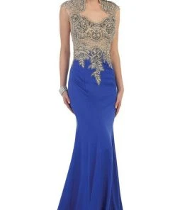 May Queen - RQ-7440 Embellished Queen Anne Sheath Evening Dress Formal Gowns 20 May Queen - RQ-7440 Embellished Queen Anne Sheath Evening Dress Formal Gowns