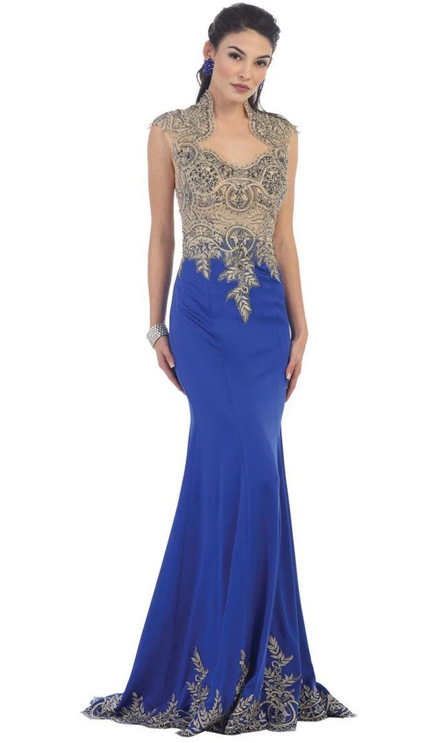 May Queen - RQ-7440 Embellished Queen Anne Sheath Evening Dress Formal Gowns 11 May Queen - RQ-7440 Embellished Queen Anne Sheath Evening Dress Formal Gowns