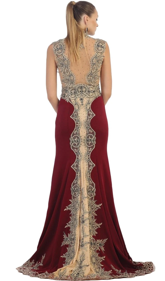 May Queen - RQ-7440 Embellished Queen Anne Sheath Evening Dress Formal Gowns 8 May Queen - RQ-7440 Embellished Queen Anne Sheath Evening Dress Formal Gowns