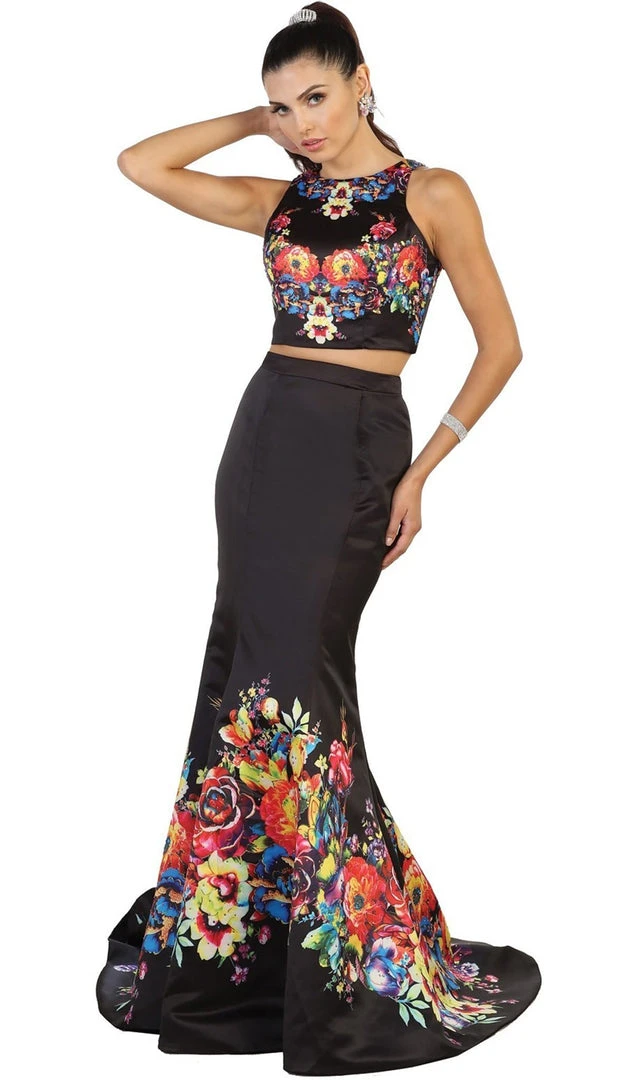 Formal Gowns May Queen - RQ-7503 Two Piece Floral Print Evening Gown 3 Formal Gowns May Queen - RQ-7503 Two Piece Floral Print Evening Gown