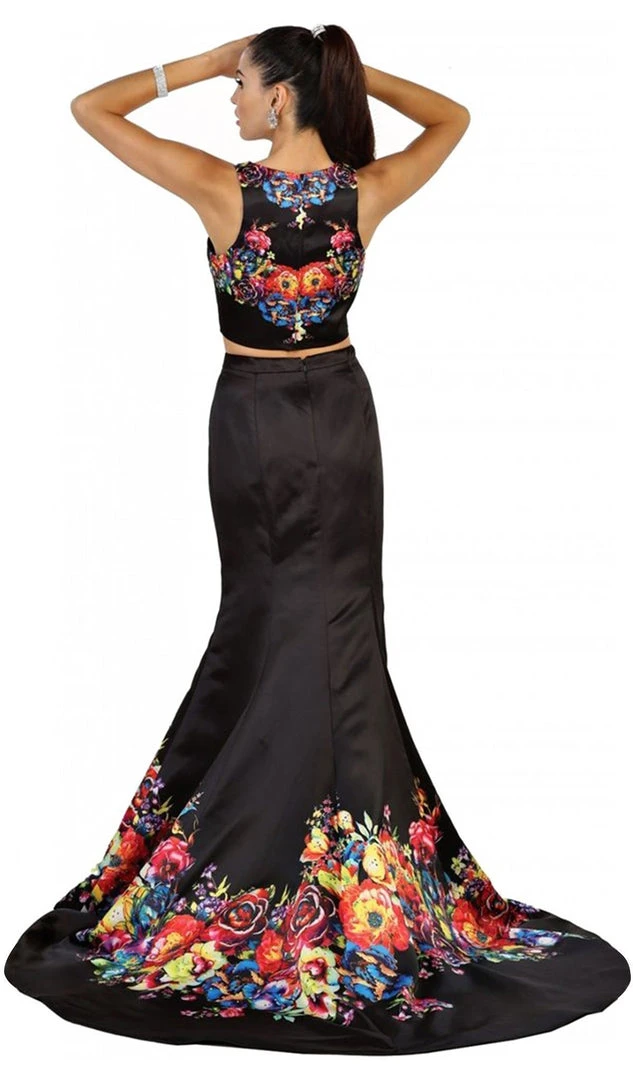 Formal Gowns May Queen - RQ-7503 Two Piece Floral Print Evening Gown 5 Formal Gowns May Queen - RQ-7503 Two Piece Floral Print Evening Gown