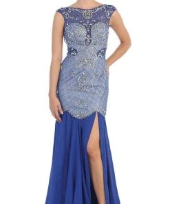 May Queen - RQ7212 Sheer Embellished Open Back Evening Dress Formal Gowns
