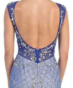 May Queen - RQ7212 Sheer Embellished Open Back Evening Dress Formal Gowns