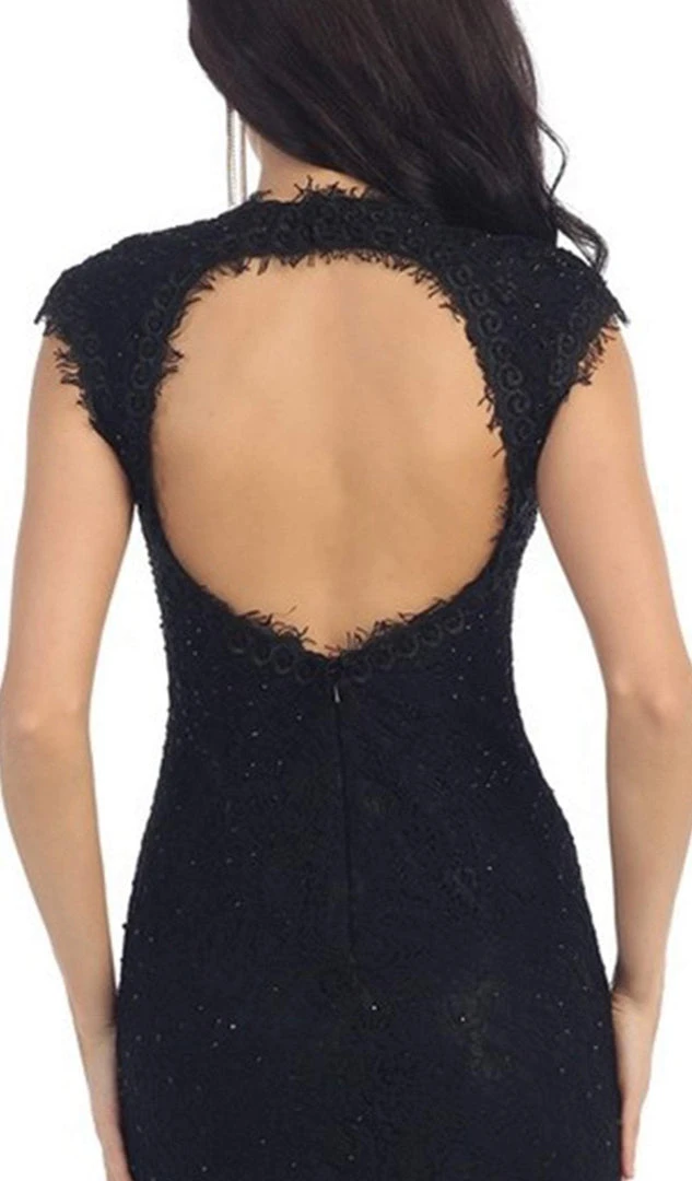 May Queen - RQ7242 Cap Sleeve Sheer Jewel Lace Cocktail Dress Cocktail Dresses 8 May Queen - RQ7242 Cap Sleeve Sheer Jewel Lace Cocktail Dress Cocktail Dresses