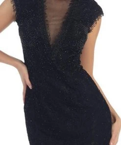 May Queen - RQ7242 Cap Sleeve Sheer Jewel Lace Cocktail Dress Cocktail Dresses 13 May Queen - RQ7242 Cap Sleeve Sheer Jewel Lace Cocktail Dress Cocktail Dresses