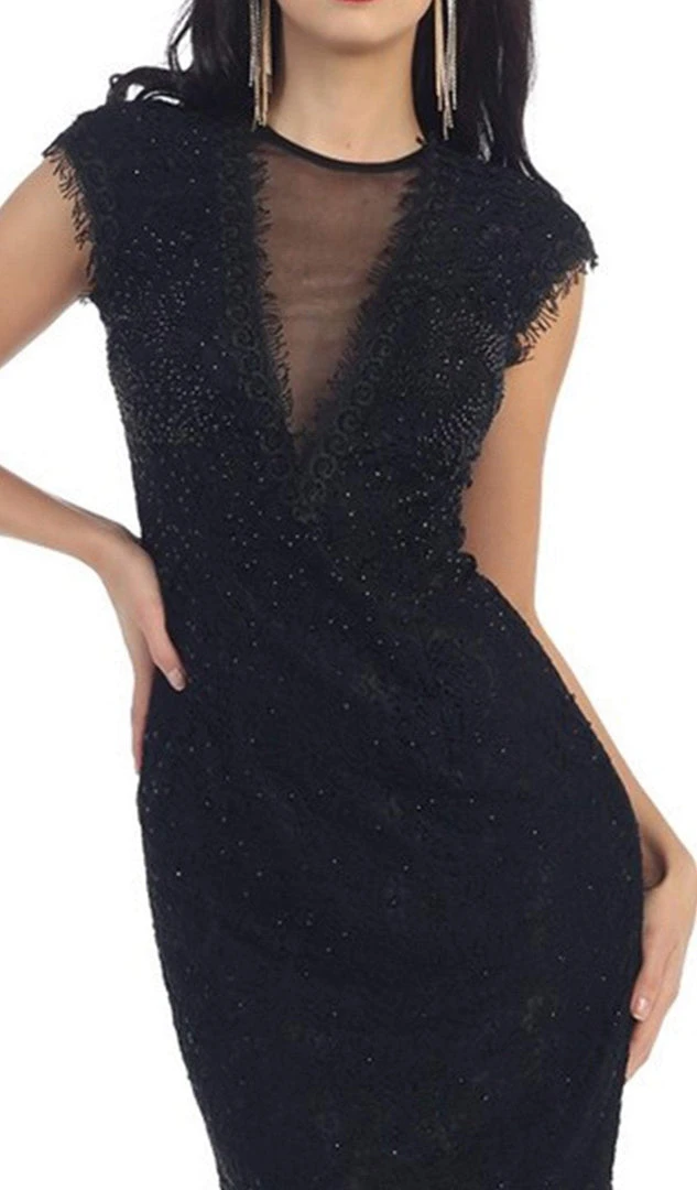 May Queen - RQ7242 Cap Sleeve Sheer Jewel Lace Cocktail Dress Cocktail Dresses 6 May Queen - RQ7242 Cap Sleeve Sheer Jewel Lace Cocktail Dress Cocktail Dresses