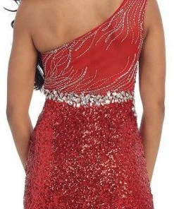 May Queen - RQ7246 Shimmering One Shoulder Evening Gown