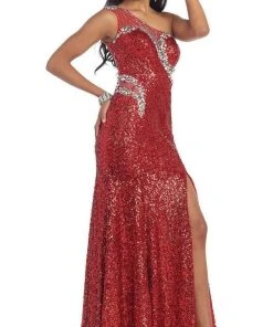 May Queen - RQ7246 Shimmering One Shoulder Evening Gown