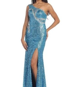 May Queen - RQ7246 Shimmering One Shoulder Evening Gown