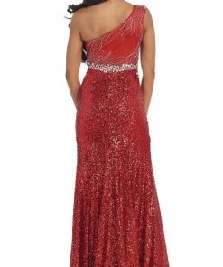 May Queen - RQ7246 Shimmering One Shoulder Evening Gown