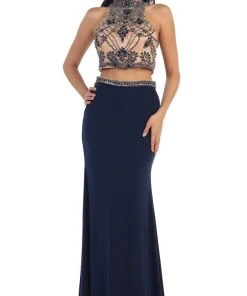 Formal Gowns May Queen - RQ7315 Beaded High Neck Two-Piece Fitted Evening Gown 8 Formal Gowns May Queen - RQ7315 Beaded High Neck Two-Piece Fitted Evening Gown