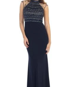 May Queen - RQ7322 Illusion High Neck Embellished Evening Dress Formal Gowns