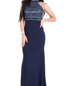 May Queen - RQ7322 Illusion High Neck Embellished Evening Dress Formal Gowns