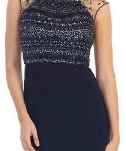 May Queen - RQ7322 Illusion High Neck Embellished Evening Dress Formal Gowns