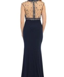 May Queen - RQ7322 Illusion High Neck Embellished Evening Dress Formal Gowns