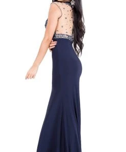 May Queen - RQ7322 Illusion High Neck Embellished Evening Dress Formal Gowns