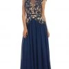 Formal Gowns May Queen - RQ7340 Laced Deep Illusion V-Neck A-Line Evening Dress