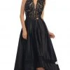 Formal Gowns May Queen - RQ7354 Lace Halter Neck Taffeta High Low Evening Gown