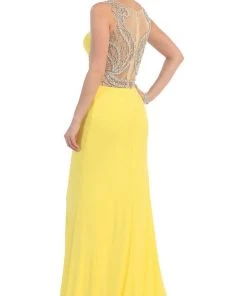 Formal Gowns May Queen - RQ7375 Hourglass Illusion Embellished Bodice Evening Dress