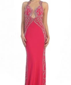 Formal Gowns May Queen - RQ7405 Sparkling Sleeveless Open Back Mermaid Evening Dress