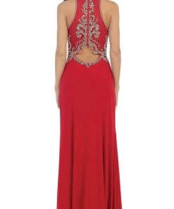 May Queen - RQ7422 Elegant High Neck Long Dress Formal Gowns