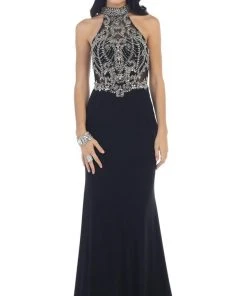 Formal Gowns May Queen - RQ7423 Embellished Long High Neck Dress