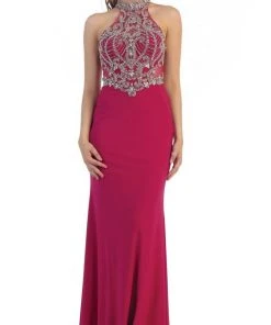 Formal Gowns May Queen - RQ7423 Embellished Long High Neck Dress 12 Formal Gowns May Queen - RQ7423 Embellished Long High Neck Dress