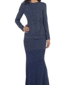 May Queen - RQ7439 Long Sleeve Open Back Evening Dress