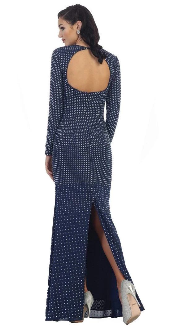 May Queen - RQ7439 Long Sleeve Open Back Evening Dress 5 May Queen - RQ7439 Long Sleeve Open Back Evening Dress