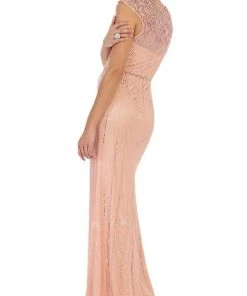 May Queen - RQ7448 Cap Sleeve Sequined Lace Evening Gown Formal Gowns