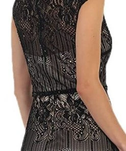 May Queen - RQ7448 Cap Sleeve Sequined Lace Evening Gown Formal Gowns