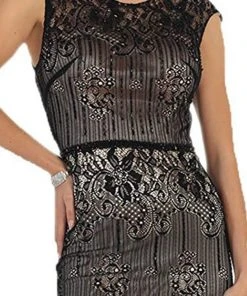 May Queen - RQ7448 Cap Sleeve Sequined Lace Evening Gown Formal Gowns