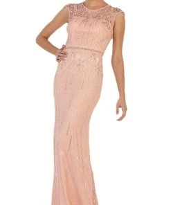 May Queen - RQ7448 Cap Sleeve Sequined Lace Evening Gown Formal Gowns