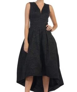May Queen - RQ7449 Sleeveless Jacquard High Low Cocktail Dress