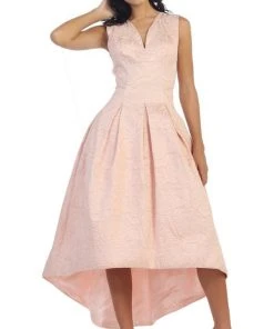 May Queen - RQ7449 Sleeveless Jacquard High Low Cocktail Dress 12 May Queen - RQ7449 Sleeveless Jacquard High Low Cocktail Dress