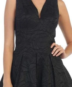 May Queen - RQ7449 Sleeveless Jacquard High Low Cocktail Dress 9 May Queen - RQ7449 Sleeveless Jacquard High Low Cocktail Dress