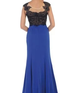 May Queen - RQ7457 Lace Applique Bodice Illusion Neck Evening Dress Formal Gowns