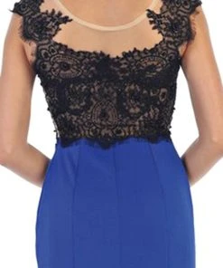 May Queen - RQ7457 Lace Applique Bodice Illusion Neck Evening Dress Formal Gowns