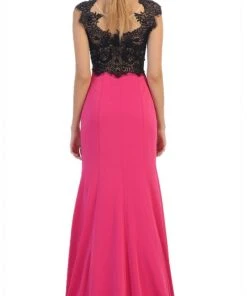 May Queen - RQ7457 Lace Applique Bodice Illusion Neck Evening Dress Formal Gowns