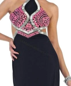Formal Gowns May Queen - RQ7462 Halter Beaded Low Back Evening Dress