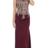 Formal Gowns May Queen - RQ7464 Metallic Lace Embroidered V-Neck Sheath Evening Dress