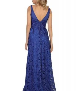 May Queen - RQ7470 Bedazzled V-neck Sheath Evening Dress Formal Gowns