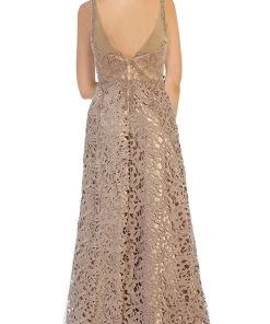 May Queen - RQ7470 Bedazzled V-neck Sheath Evening Dress Formal Gowns