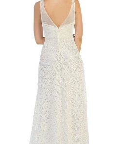 May Queen - RQ7470 Bedazzled V-neck Sheath Evening Dress Formal Gowns