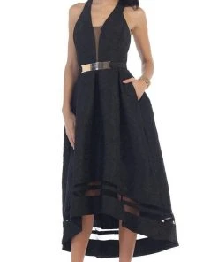 May Queen - RQ7474 Halter Neck High Low Satin Formal Gown Formal Gowns