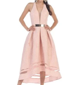 May Queen - RQ7474 Halter Neck High Low Satin Formal Gown Formal Gowns