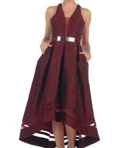 May Queen - RQ7474 Halter Neck High Low Satin Formal Gown Formal Gowns